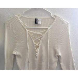 H&M Cream Crossfront String V-Neck Longsleeve